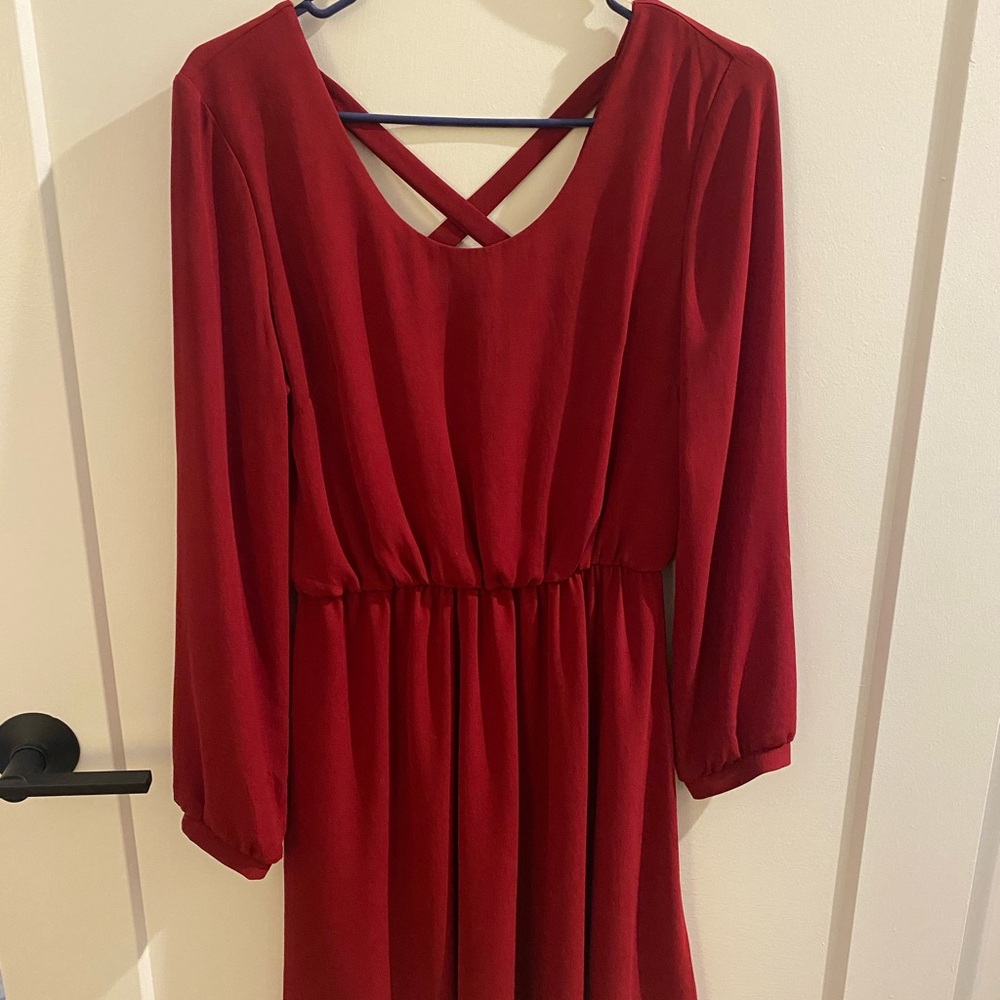 Lush Deep Red Midi Dress with Cross-Back